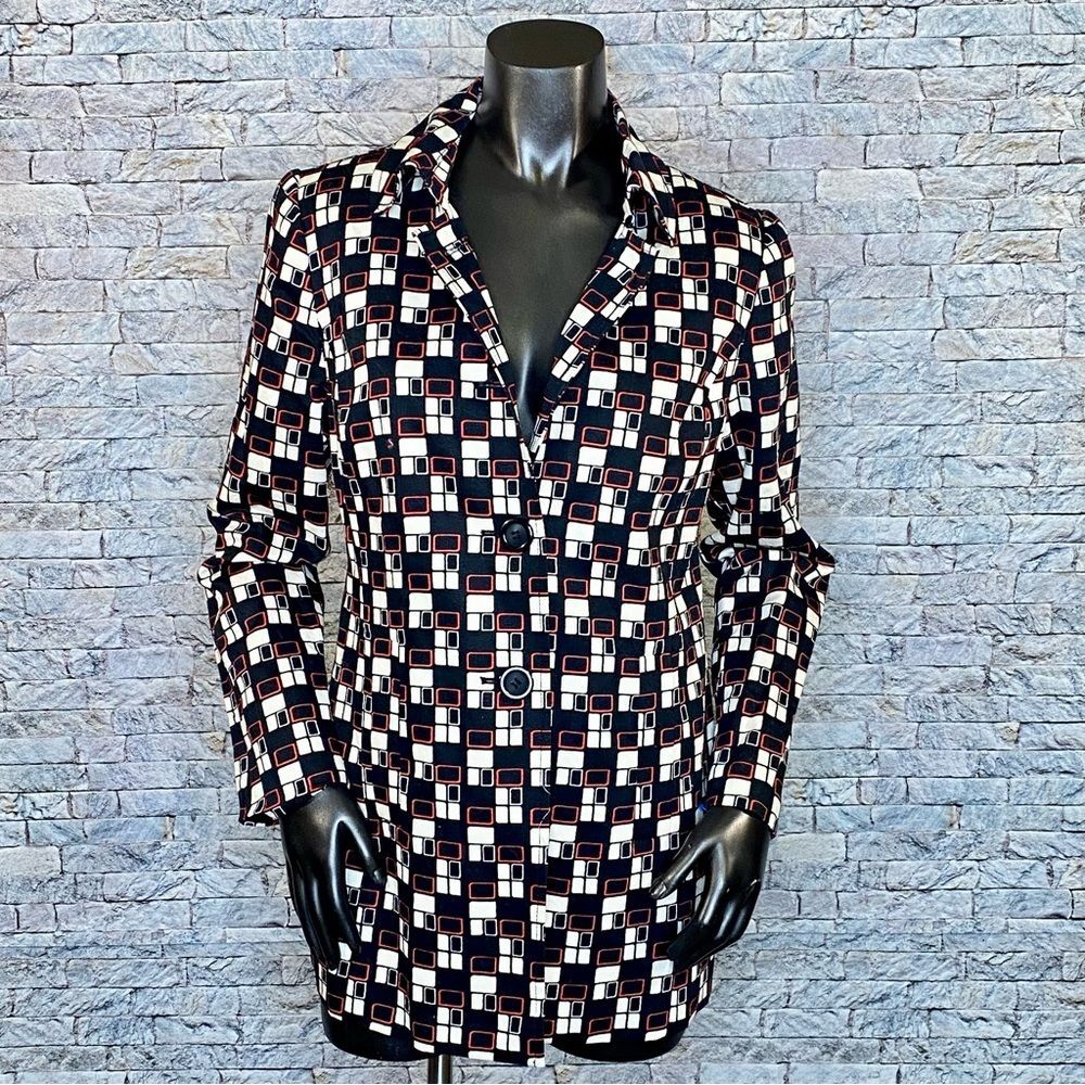 Peck & Peck Funky Retro Print Trench Coat Size Small Lightweight Button Down